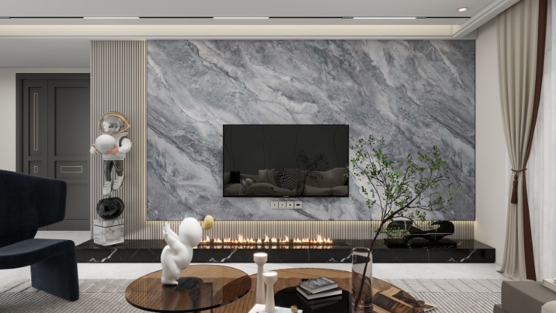 Панель из КМ Marmara glossy carbon/Мрамор глянцевый карбон 1080*2800*8 (1шт.=3,024 кв.м.) B connect