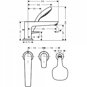 HANSGROHE Talis E внешняя часть смесителя для ванны на край ванны, на 3 отверстия , хром — фото 3